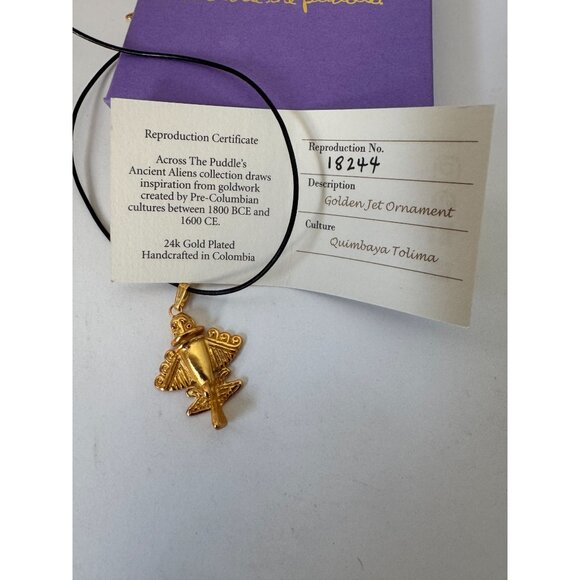 24K Gold Plated Quimbaya Tolima Pendant Necklace On Black Cord - Picture 11 of 11